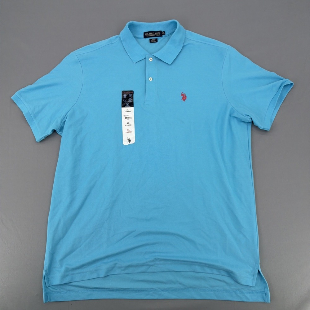 U.S. Polo Assn Performance Pique Polo Shirt Men's XL Blue Pony Short Sleeve Golf - Picture 2 of 8